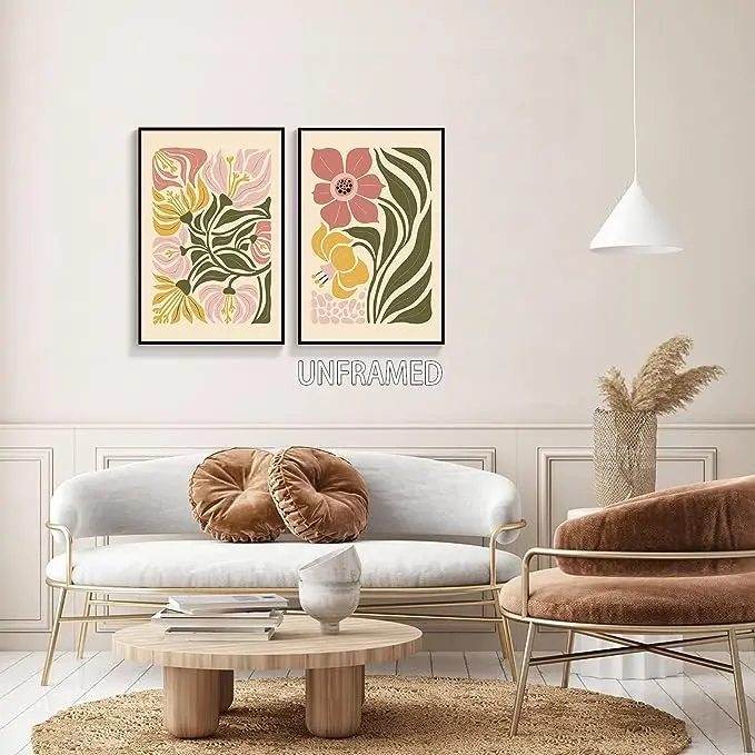 Vintage Botanical Flower Market Canvas Wall Art Mid Century Modern Colorful Floral Aesthetic Print Painting Wall Art