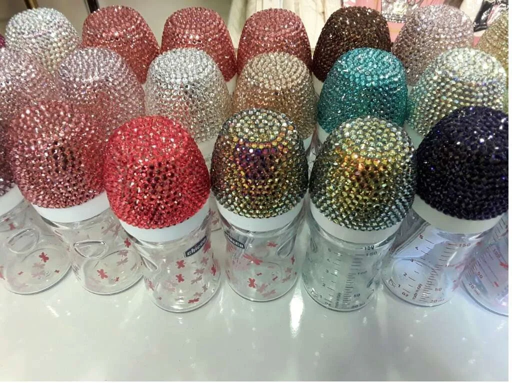 Baby Infant Glass BPA Free Milk Feeding Bottle With Diamond Crown Cup Cover Water Bottle