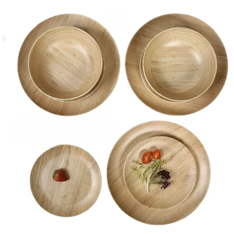 Eco-Friendly Reusable Round Bamboo Plate Tableware Wooden Fruit Bread Plate