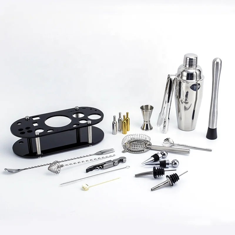 23pcs Perfect Home Bartending Kit Stainless Steel Bar Tool Set with Stylish Acrylic Stand