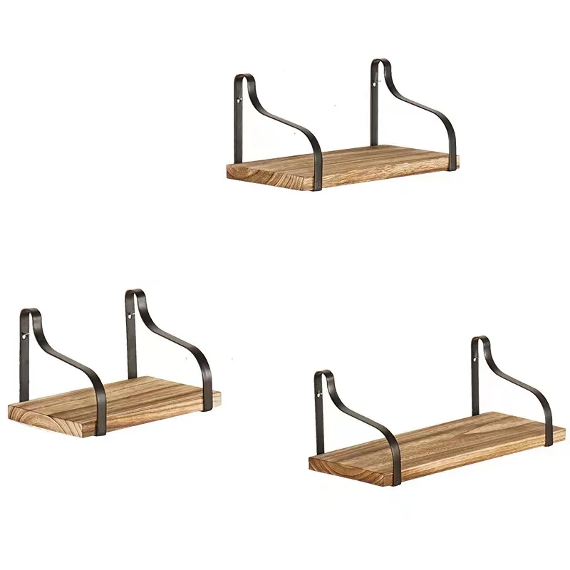 Floating Set of 4 Rustic Wood Shelves Wall Mounted Shelf for Wall Decor, Bedroom, Living Room, Bathroom and Plants