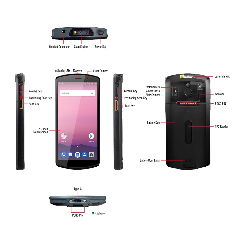 Android 9.0 chain store rugged pda IP67 removable battery barcode scanner pda