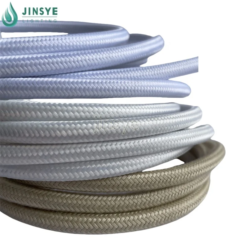 Beige White VDE Braided wire 2 core 0.75mm² Cotton Textile Fabric cable For pendant lighting