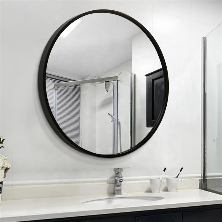 Buy Gold Black Silver Aluminum Alloy Large Metal Frame Circle Round Brushed Mounted Bathroom Wall Mirror for Sale espejo
