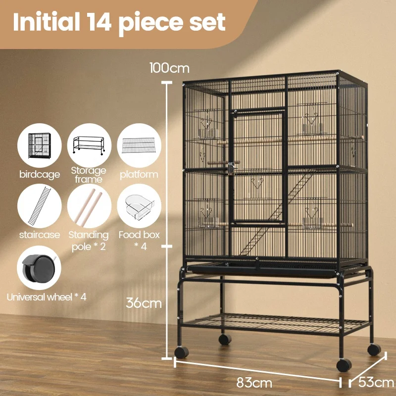 Wholesale Good Viewing 100cm Height Big Bird Cage black White Color Parrot Flight Cage Villa For Birds With Storage Shelf