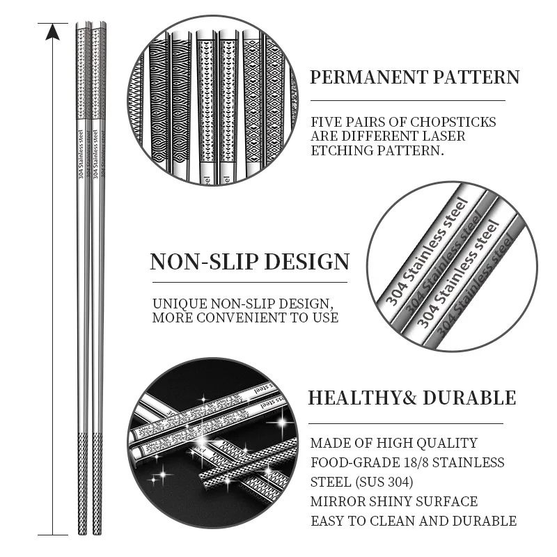 Best Selling Custom Logo Chopsticks Non-Slip Square Stainless Steel Flatware Reusable and Dishwasher Safe for Weddings