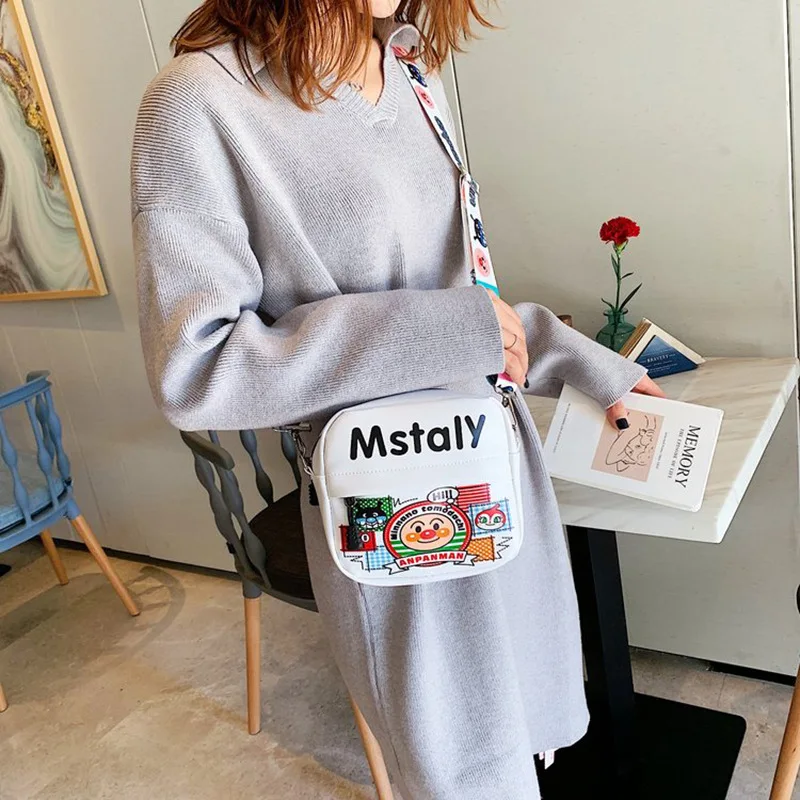 female funny ugly cute crossbody bag canvas new cartoon cute graffiti small square sling bag crossbody bag with wide strap