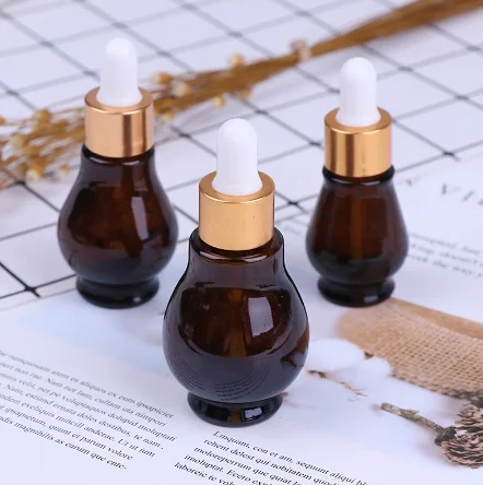 10ml/20ml/30ml Empty Amber Glass Gourd Dropper Bottle Essential Oil Perfume Pipette Bottles Refillable Container