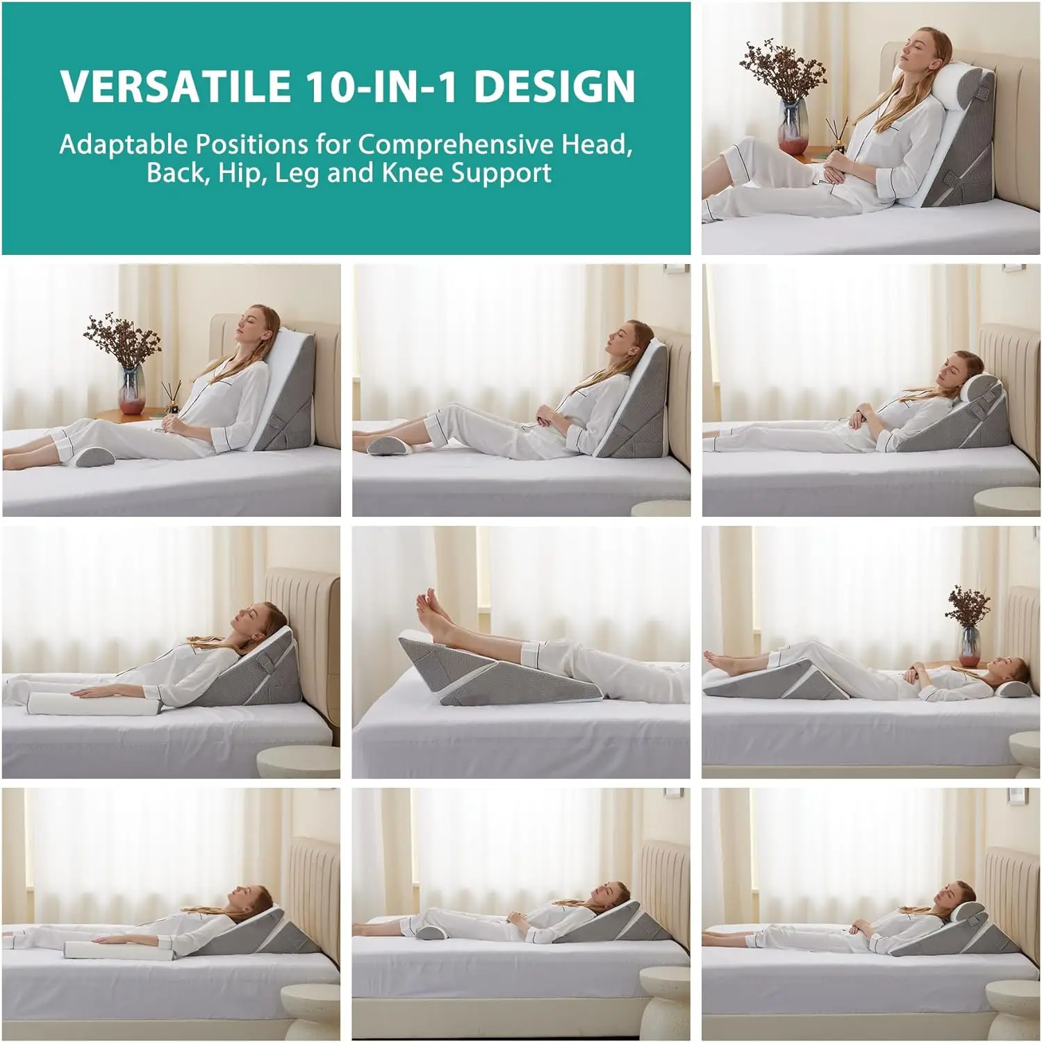 3Pcs Orthopedic Bed Wedge Pillow Set, Foam Wedge Pillow Post Surgery for Back, Leg and Knee Support, Adjustable