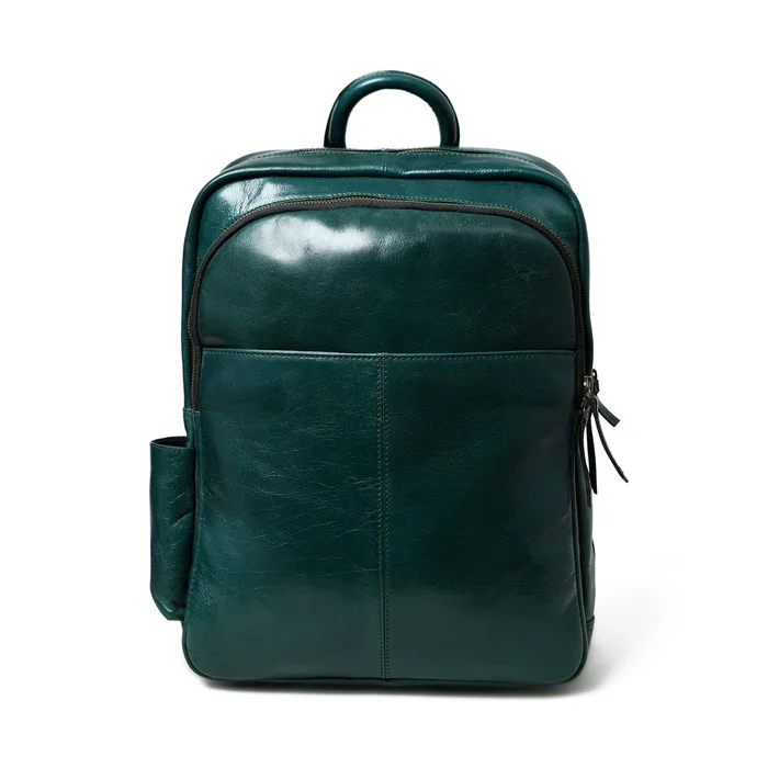 High-Capacity Backpack Shiny Green New Style Genuine Leather Great Features Waterproof Portable Fashionable Excellent Material