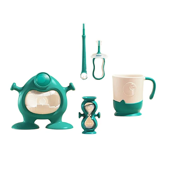 Kids Silicone Toothbrush Creative Early Education Set Toothbrush With Toy Holder Kids Training Custom Logo