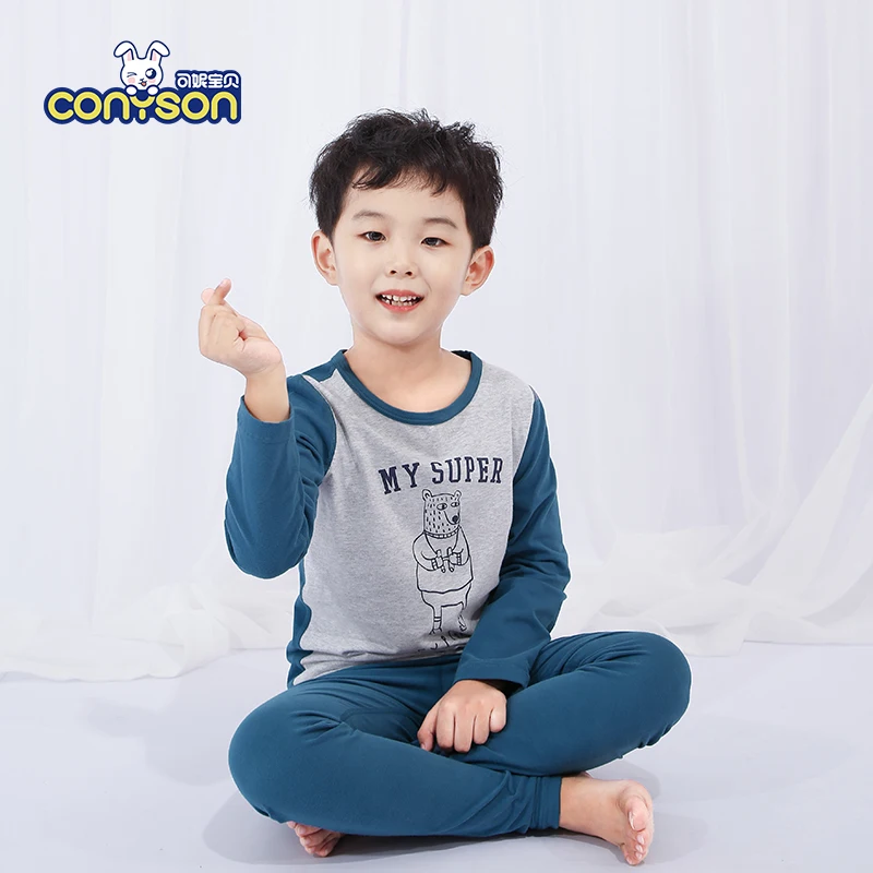 Conyson Hot Sale Casual Long Sleeve Spring Autumn Cartoon Cotton Patterns Knitted Unisex Baby Kids Full Sublimation Pajamas