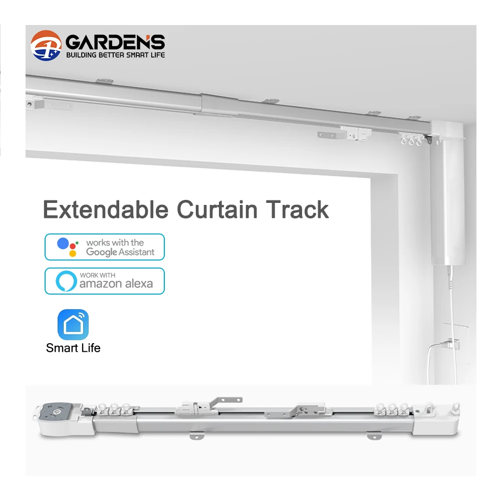 Garden Google Home Alexa wifi tuya motorized smart 1.8m-3.0m curtain track rail curtain motor set adjustable extendable for home
