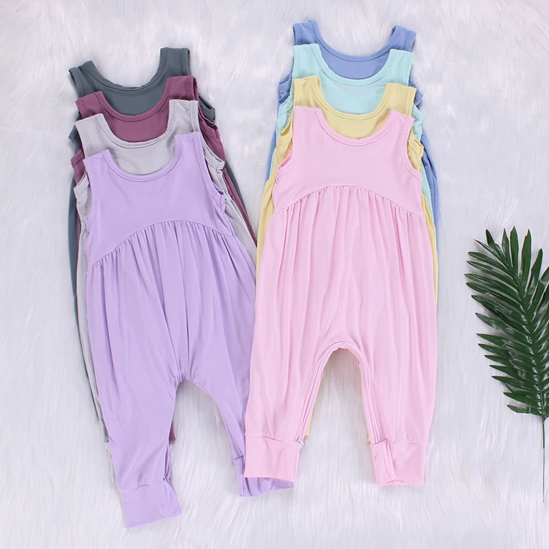 new fabric soft safe custom plain sleeveless bamboo baby romper with snap button baby bamboo pajamas