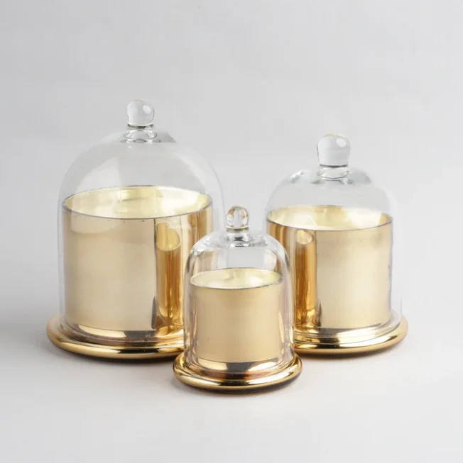 Glass Cloche bell candle jars golden silver blue black custom color display dome with glass base