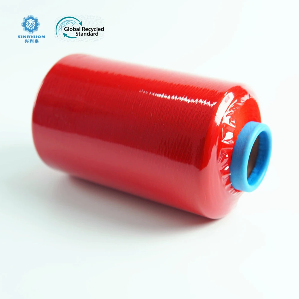 GRS certificate pet bottle chip t shirt yarn recycled fluffy DTY yarn suppliers rejenere yarn for badge