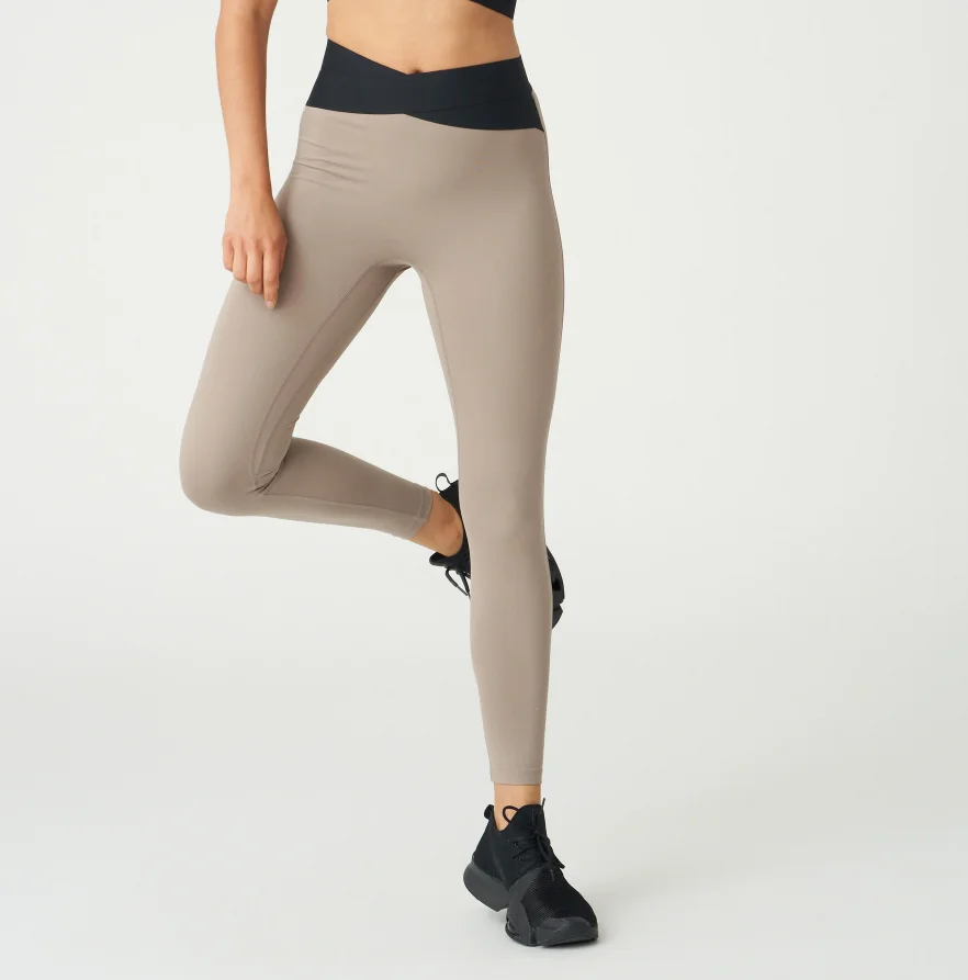 Popular Womens Nylon Spandex 3/4 Length Crossover Waistband Cropped Leggings