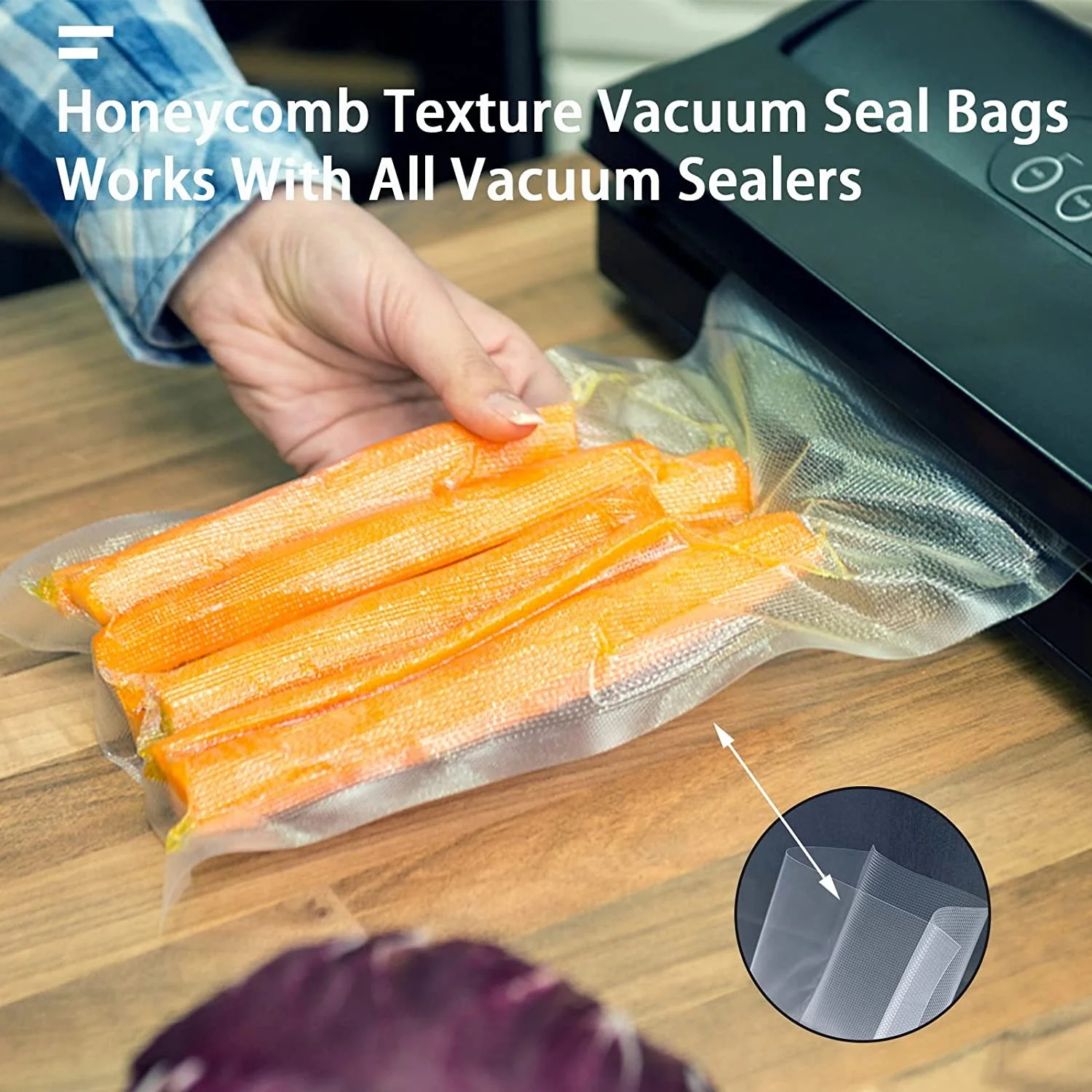Supplier Custom Packaging BPA-Free Food Safe Vacuum Seal Roll Bag Moisture-Proof with Embossed Surface Handling
