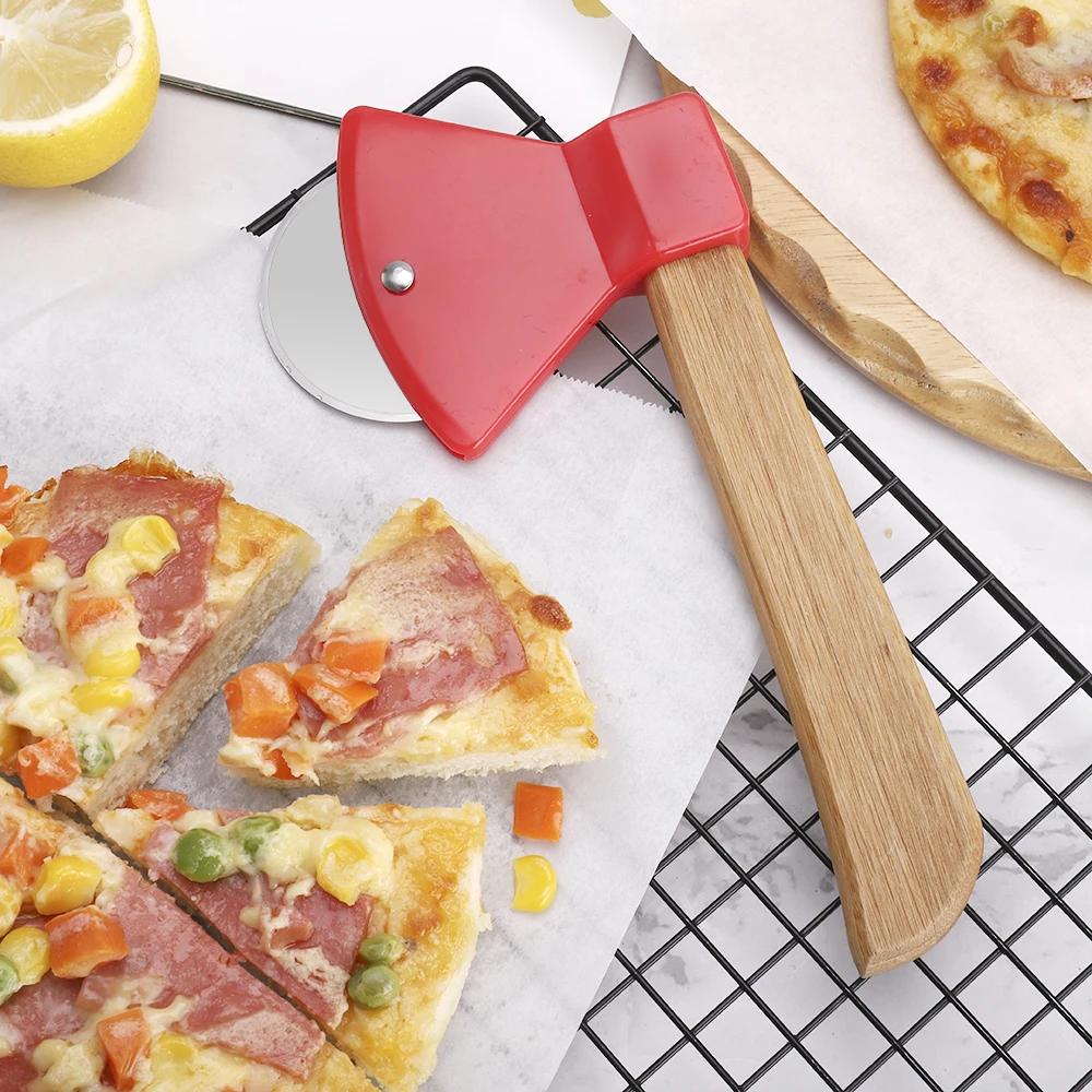 New Style Baking Tools Custom Wood Handle Pizza Slicer Roller Cutter Stainless Steel Wheel