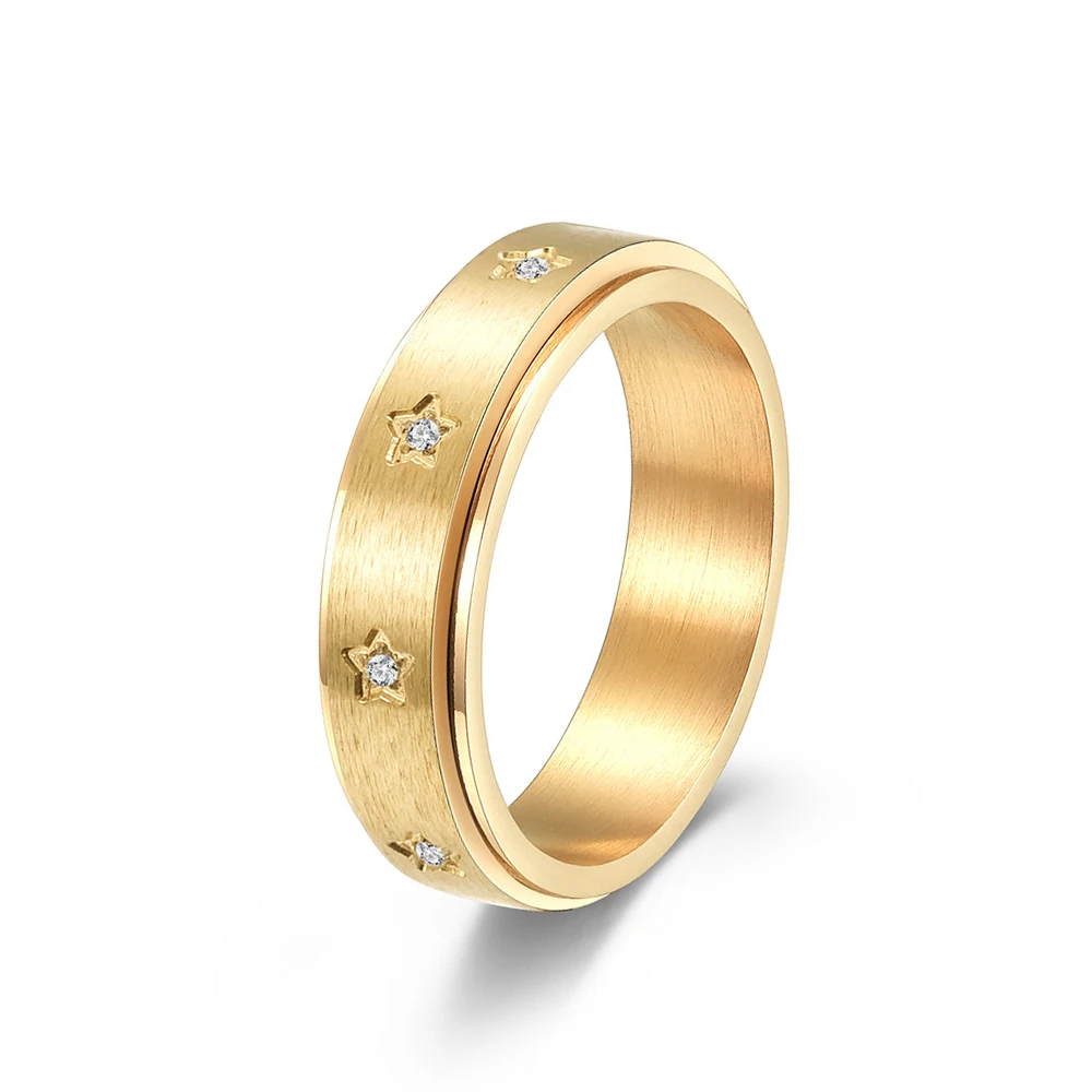 new 6mm fashion Stainless Steel Ring Silver Black Diamond Star Rotatable Decompressed Stainless Steel Ring Finger Rings