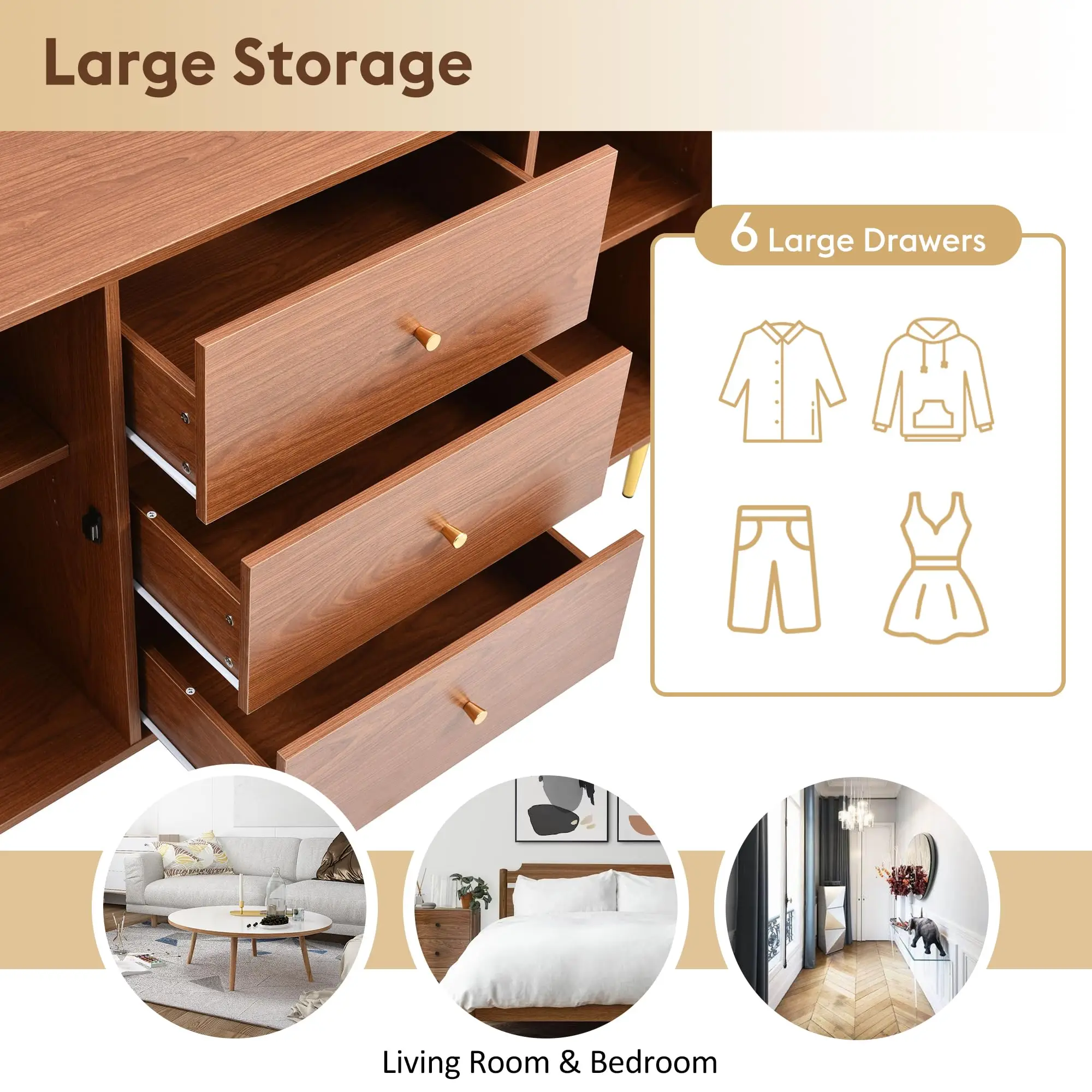 Sunrise Rattan Sideboard Cabinet for Living Room, Buffet Storage Cabinet with Rattan Decorating, Sideboard with Adjustable shelf