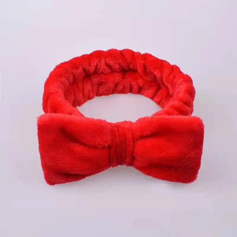 Customized Solid Color Fluffy Elastic Princess Bow Headbands For Washing Face