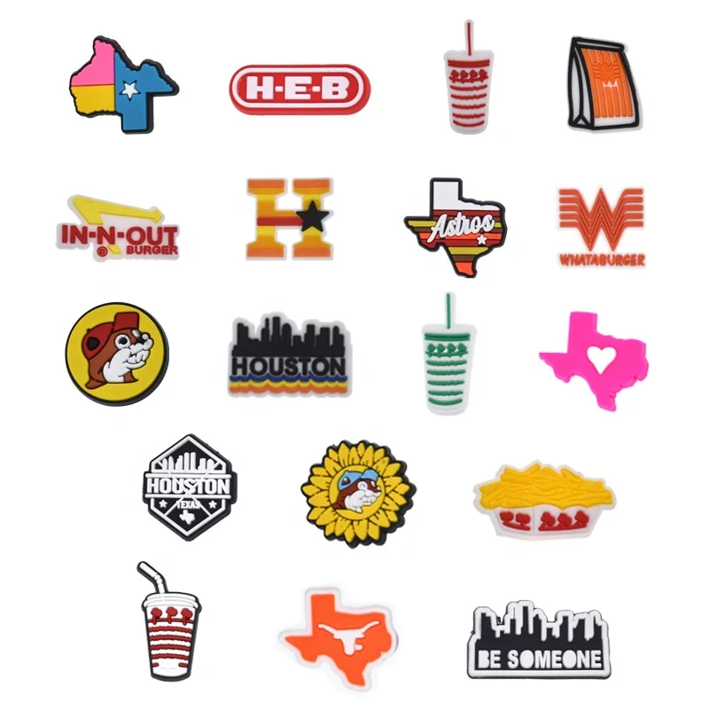 Wholesale Bucees Croc Charms High Quality Texas Croc Charms Houston Shoe Charms Clog Decoration Shoes Accessories Design