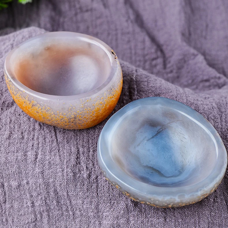 Natural Brazil Agate Bowl with Natural Original Color Healing Stone Degaussing Gravel Bowl