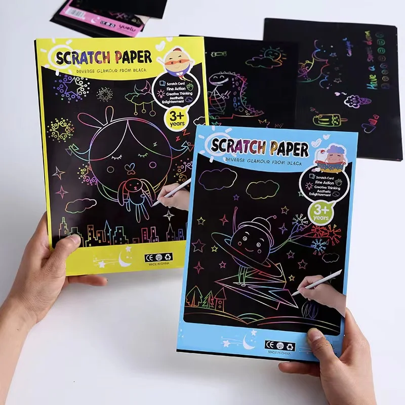 Custom A4 16K 32K Scratch Paper Note for Art Painting Cartoon Graffiti Paper Scratch Card Scratch Book for Kids
