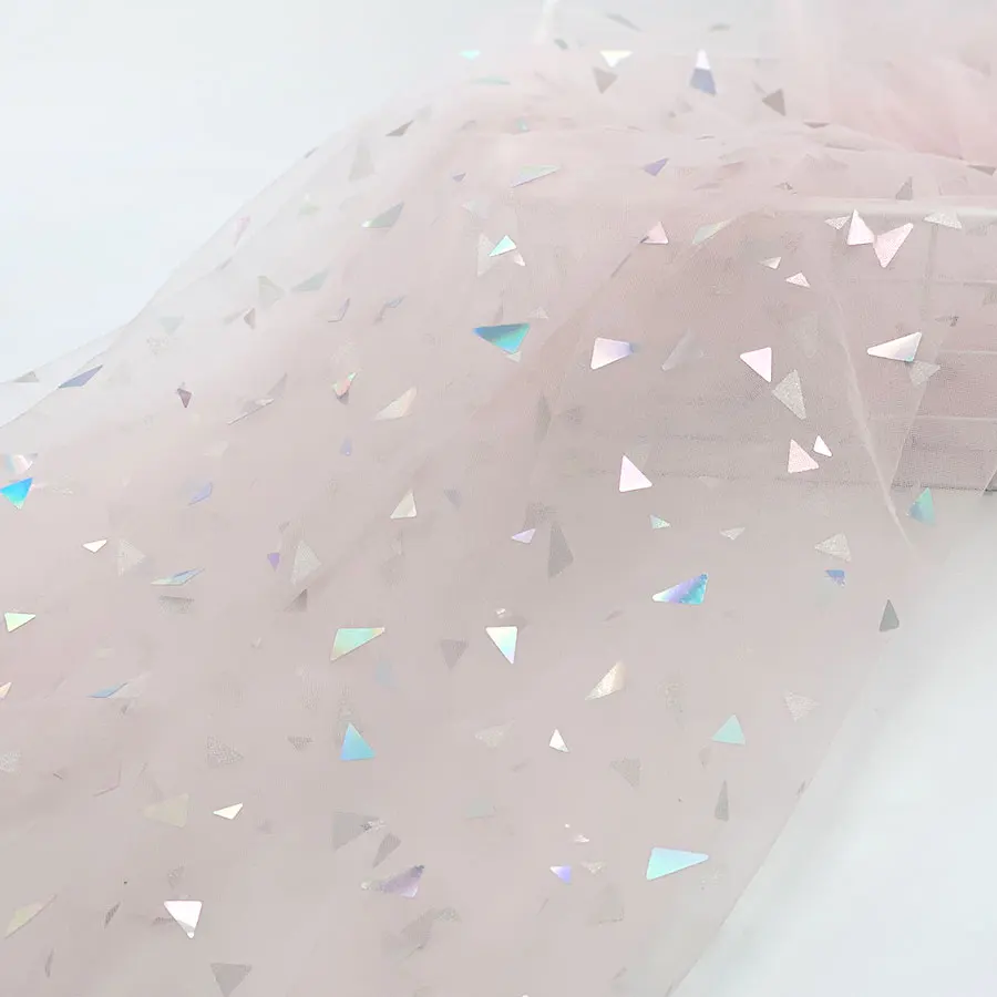 Customized polka dot flower butterfly triangle fancy kids dress multicolor glitter sequin shape tulle mesh sheer fabric