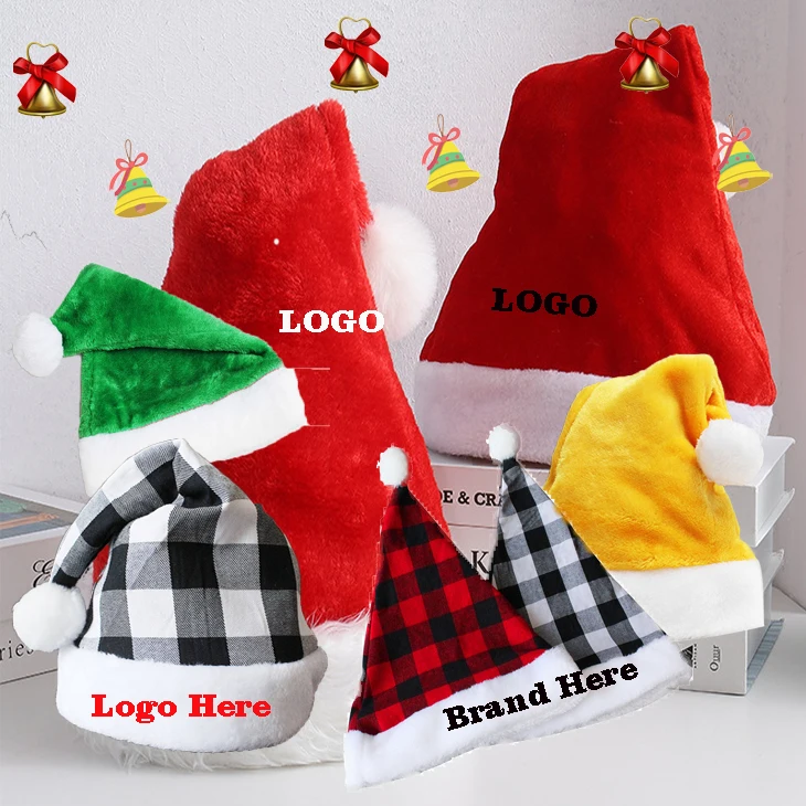 Multi Color Red Black Pink Yellow Green Blue Purple Christmas Santa Hat with Custom Print or Embroider Logo For Promotion gifts