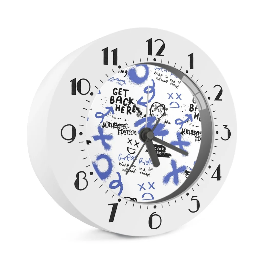 Custom White Letter Art Abstract Graffiti Print Logo Fashion Style Design Alarm Wall Clocks Large Home Decorative Wholesale