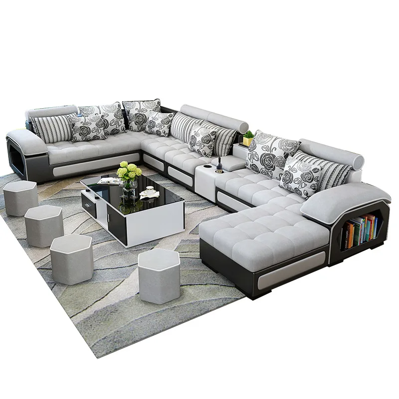 Modern Living Room Sofas Reclinable Waterproof Relax Fabric Sectional Sofa Set Solid Wood Frame Luxury  Modular Sofa 7 Seater