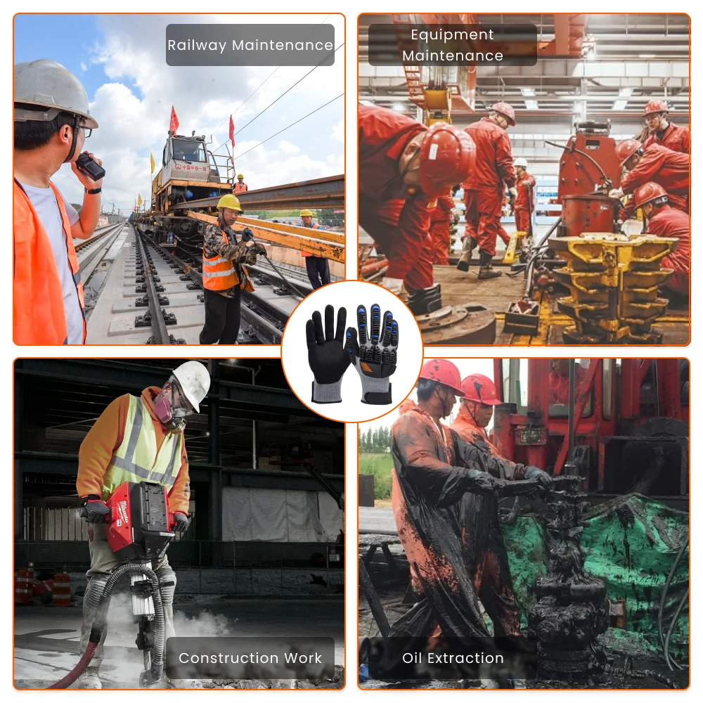 Safety Work Anti-Vibration Silicone Orange Hands Ansi 5 Anti-Impact Mechanic Gloves For The Cold Oil