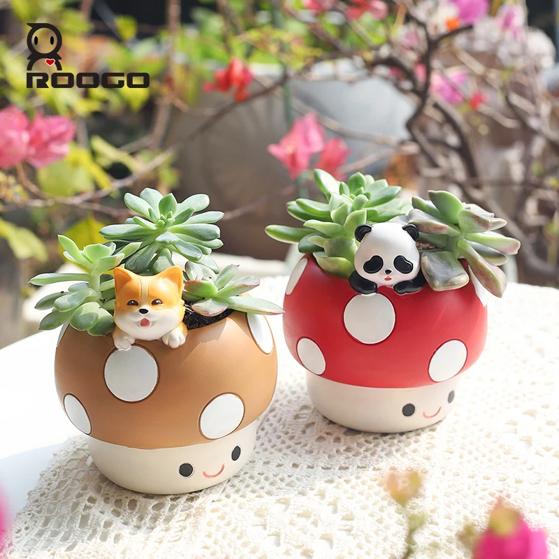 Roogo Mushroom Shape Animal Flower Pot Decorative Planter Shoes Like Pots
