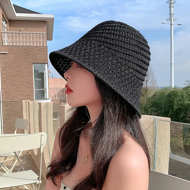 New Design Foldable Floppy Fashion Bucket Hat Handmade Crochet Women Sun Straw Hats Spring