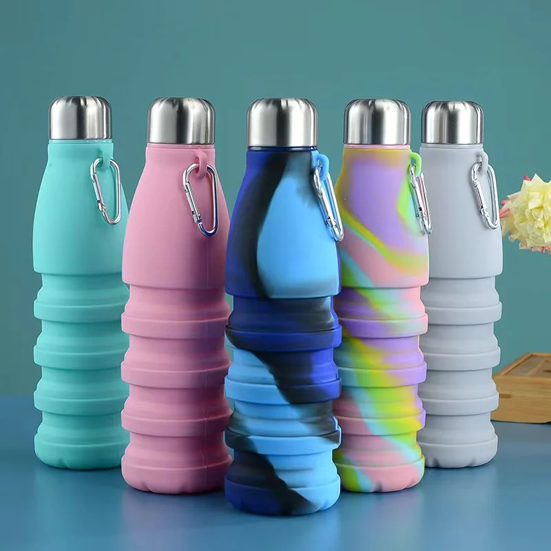 2022 new creative foldable silicone coke bottle large capacity outdoor fitness portable food grade telescopic sports kettle