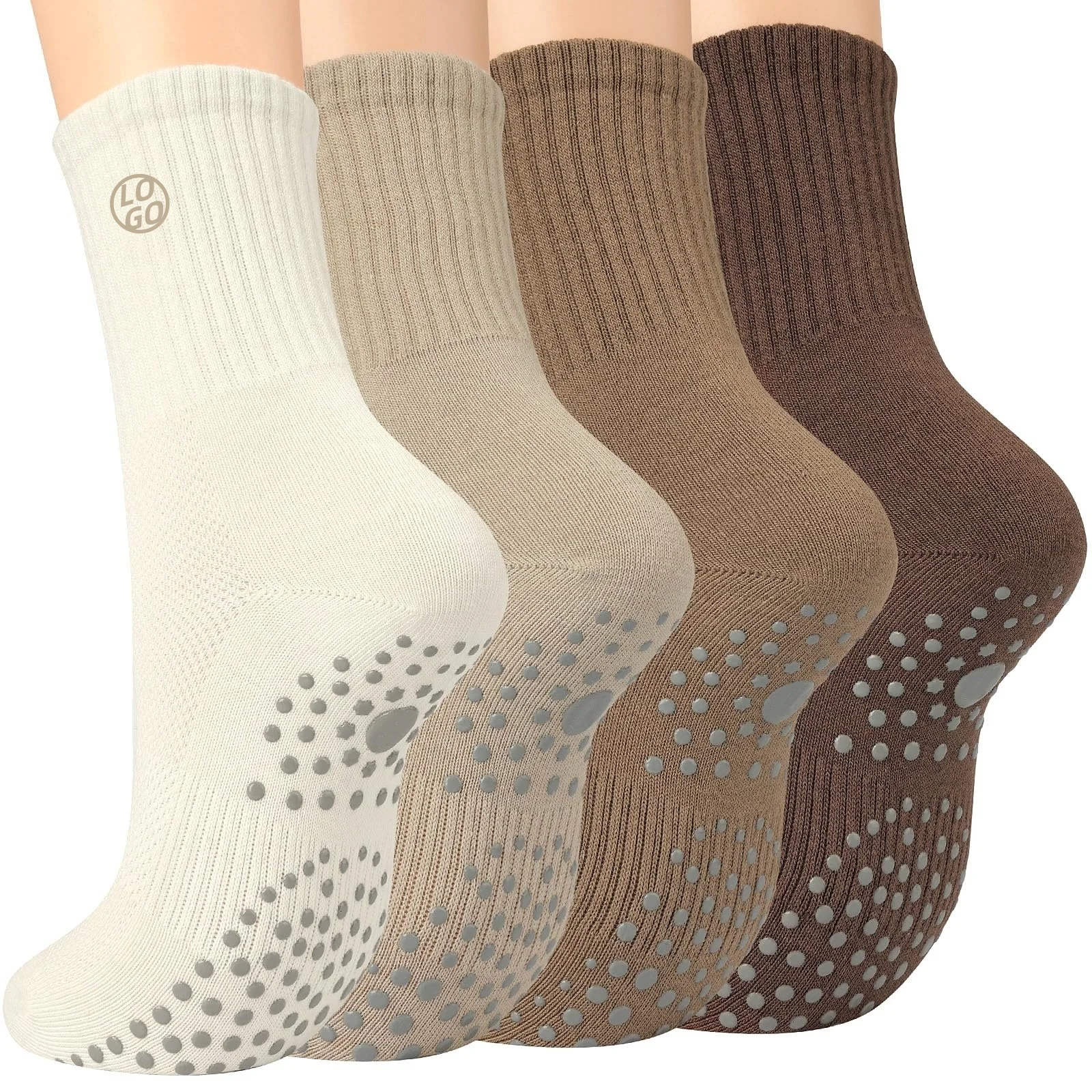 OEM Wholesale 100% Cotton Crew Yoga Socks Custom Design Logo Colorful Anti-slip Gym Pilates Cushion for Autumn Exercise