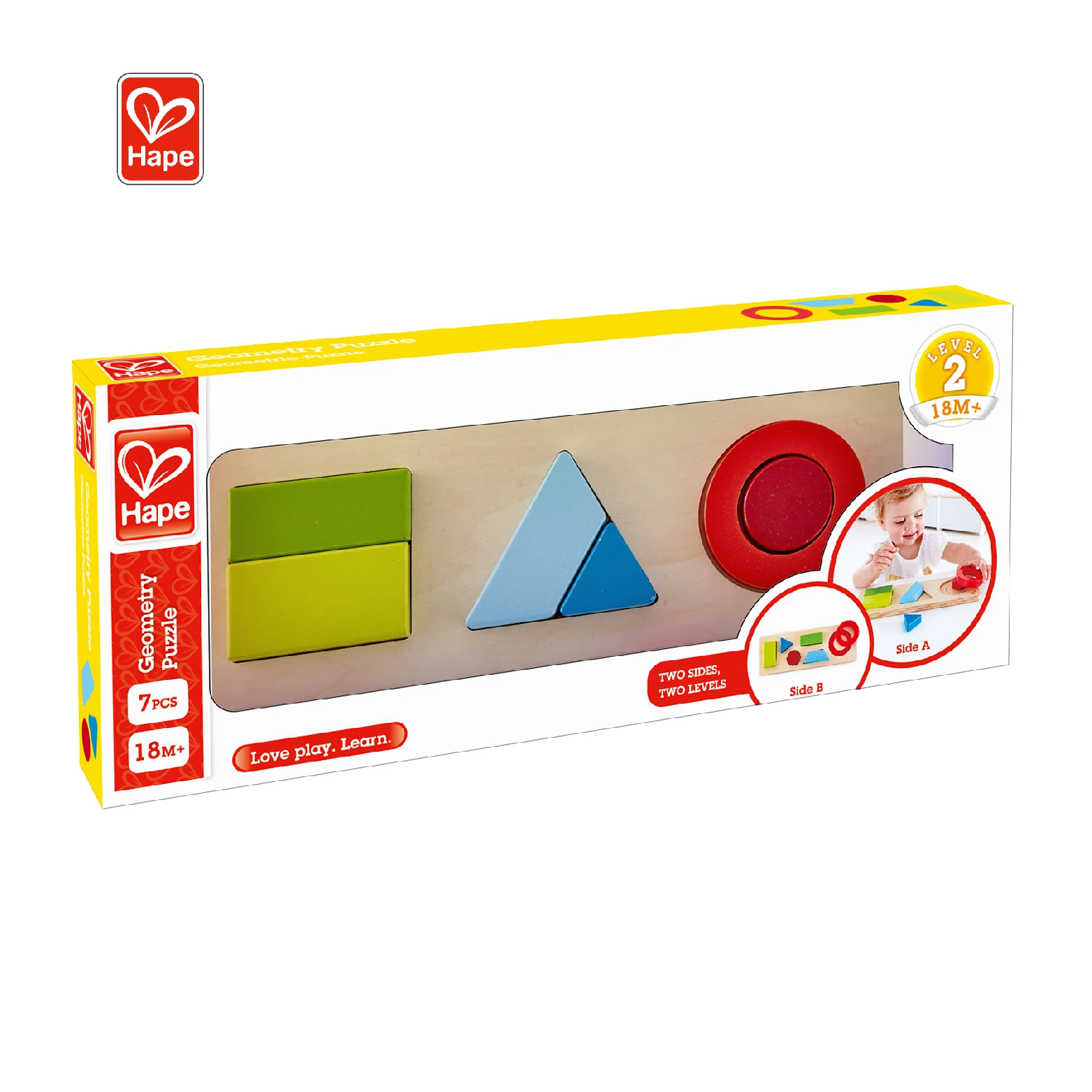 Hape Geometry  Baby Brain Toys Wooden Graphics Puzzle 3D Game For Kids