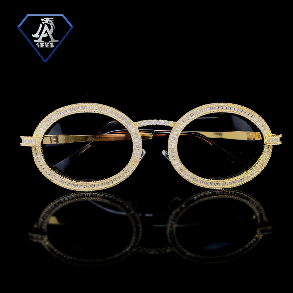 Decorative Hip hop iced out fashion bling bling crystal Rhinestone diamond gold metal glasses eyeglasses frames for men women