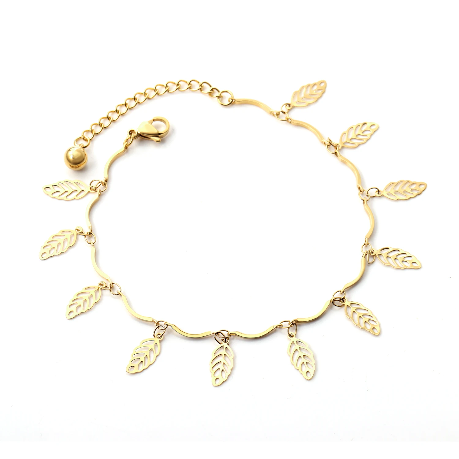 
Ason New fashion gold Anklet with leaf for girl and women stainless steel bangle anklet 