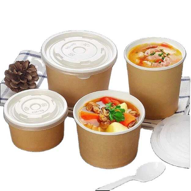 
custom design soup takeaway paper bowl with lid logo printed disposable pasta bowl for take away fast food packing paper bowls 