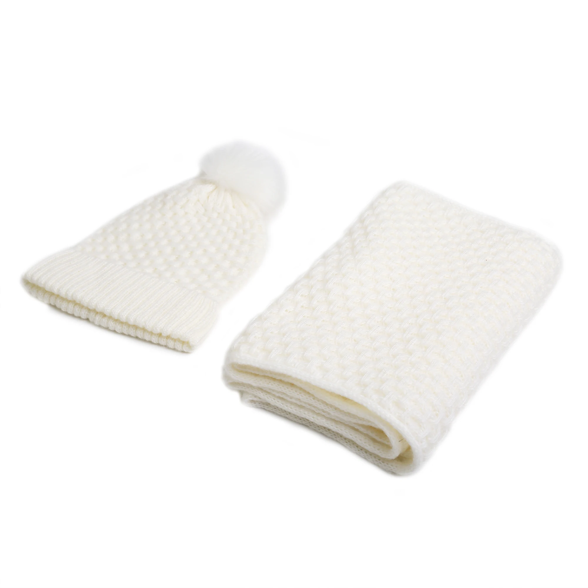 Fuzzy warm solid basket knits winter beanie hats and loop scarf set with bellyband packing