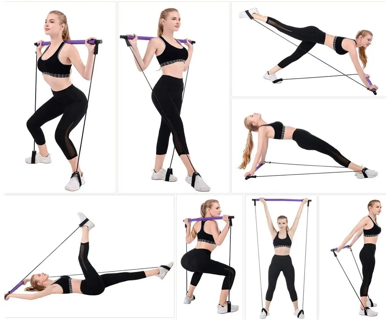 colorful pilates exercise bar kit with resistance band