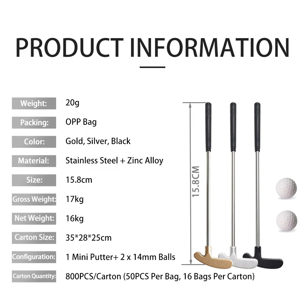 High Quality Golf Mini Putter Kids in Gold Silver Black 304 Stainless Steel Two-sided for Golf Putters Clubs