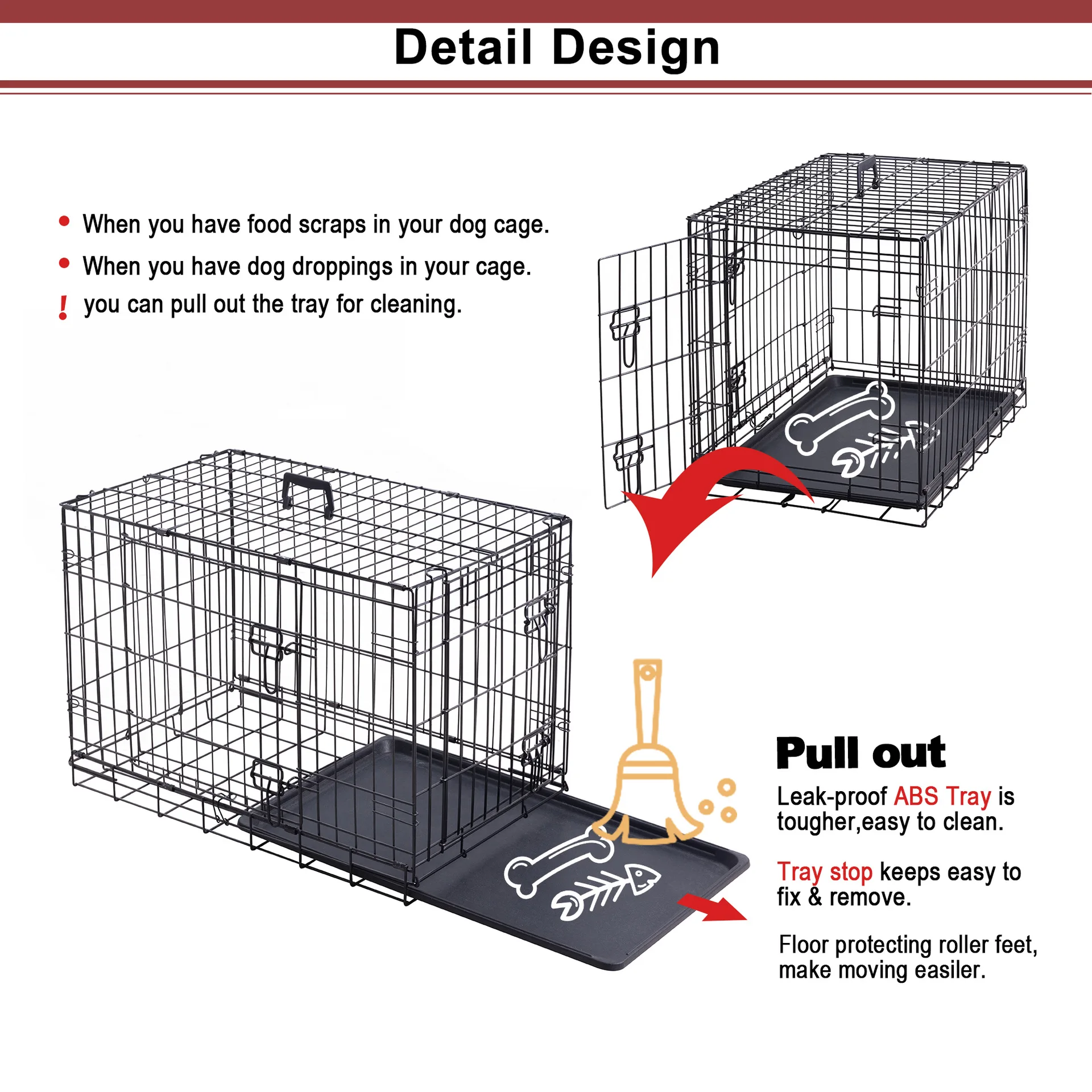 Foldable 2 Door Collapsible Puppy Dog Crate Cage Dog Kennel Folding Steel Crate Pet Cage Animal Cage