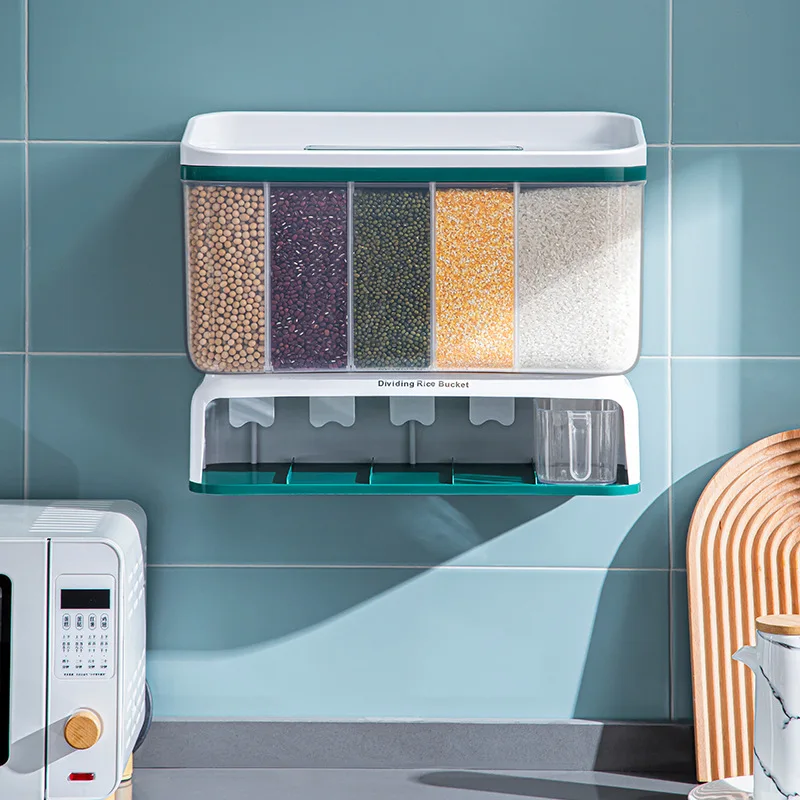 Plastic Wall Mounted Insect Moisture Proof Household Kitchen Grain Rice Food Dispenser Storage Box Container