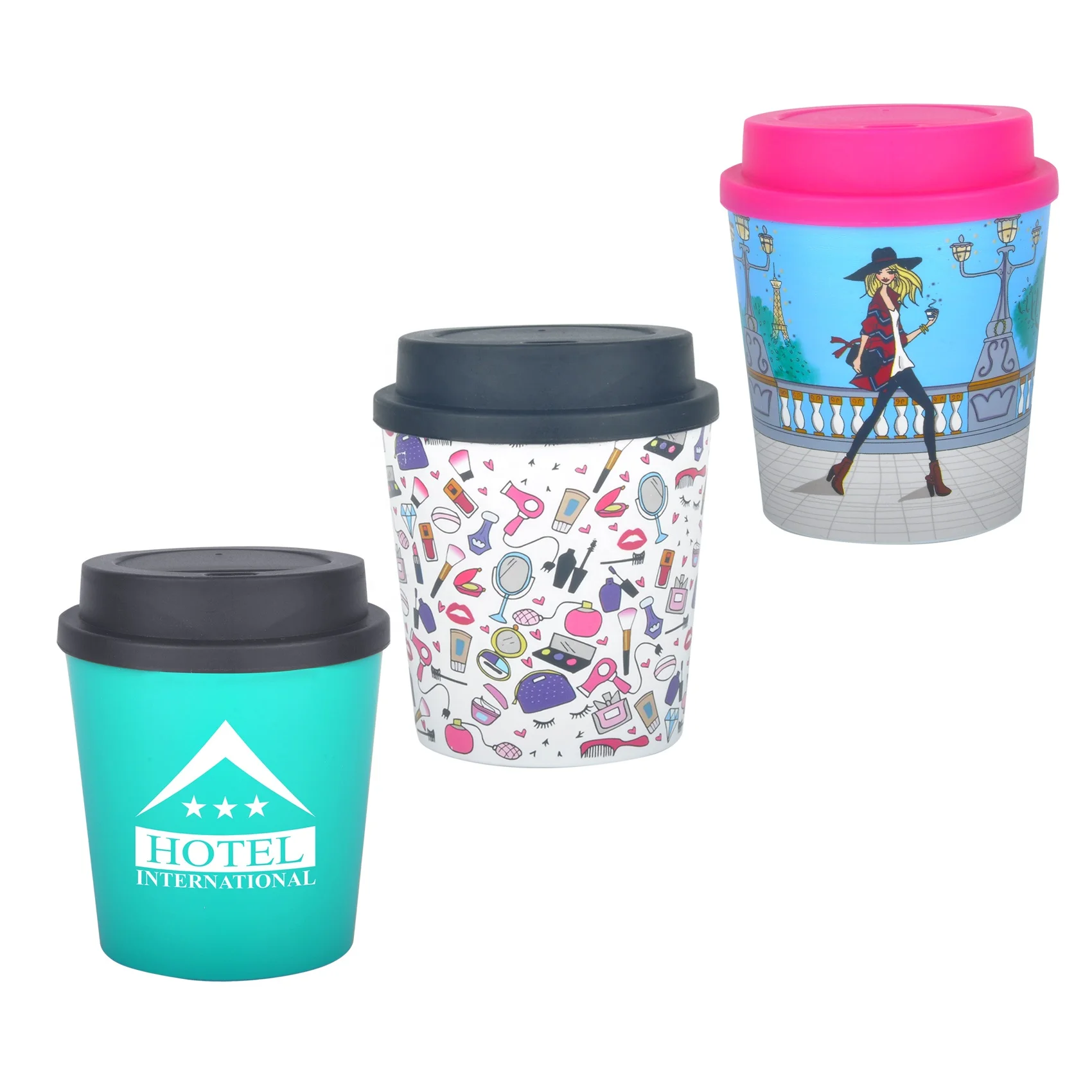 BPA free Mini 9 oz Plastic Coffee Cup Custom Logo Printing Reusable  Drinking Child Mug Take It To Go with Lids for Promotion