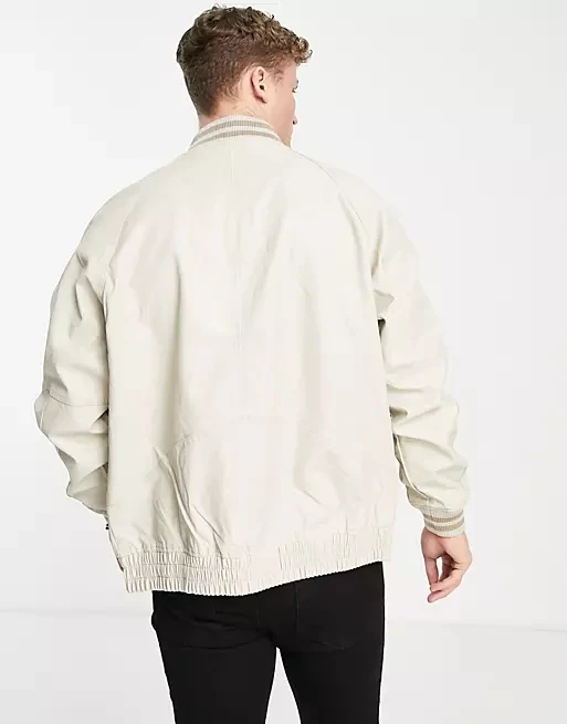 Throw-on appeal Baseball collar Zip fastening Raglan sleeves  faux leather bomber jacket