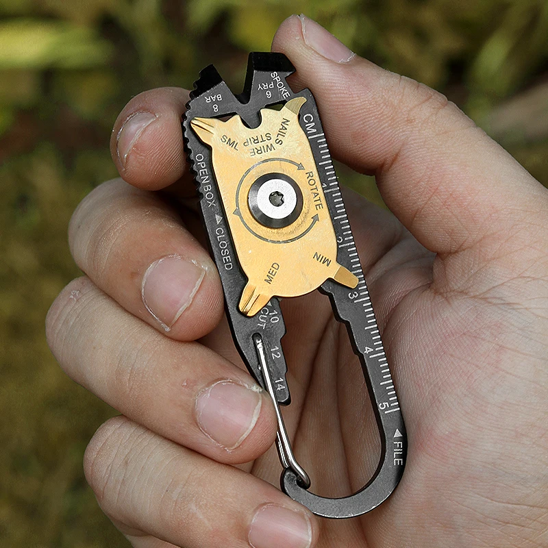 20-in-1 Multitool Carabiner Clip Keychain EDC Card Tool with Bottle Opener Bar Tactical Emergency Survival Gear for Hiking